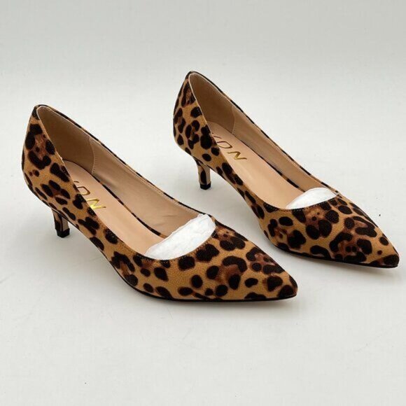 YDN Leopard Kitten Heel Pumps Pointed Toe Dress Shoes for Office Lady Soft Suede - Picture 4 of 8